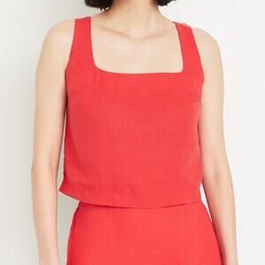 Gap Women's Linen Blend Crop Button Back Cropped Tank Top Large Red